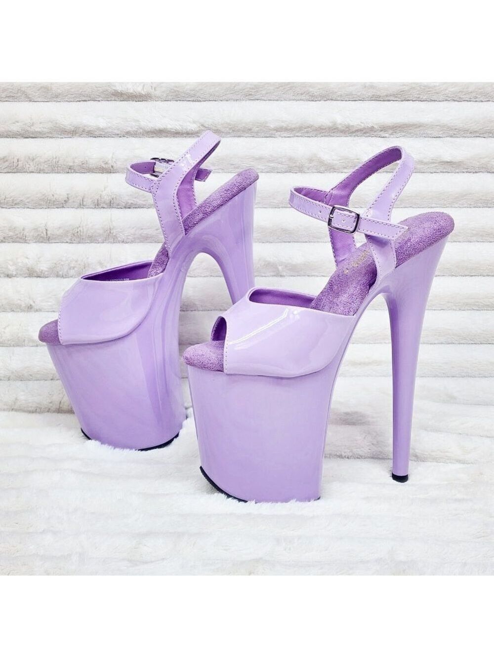 809 Lavender Lilac Patent Ankle Strap Platform 8" High Heel Sandals